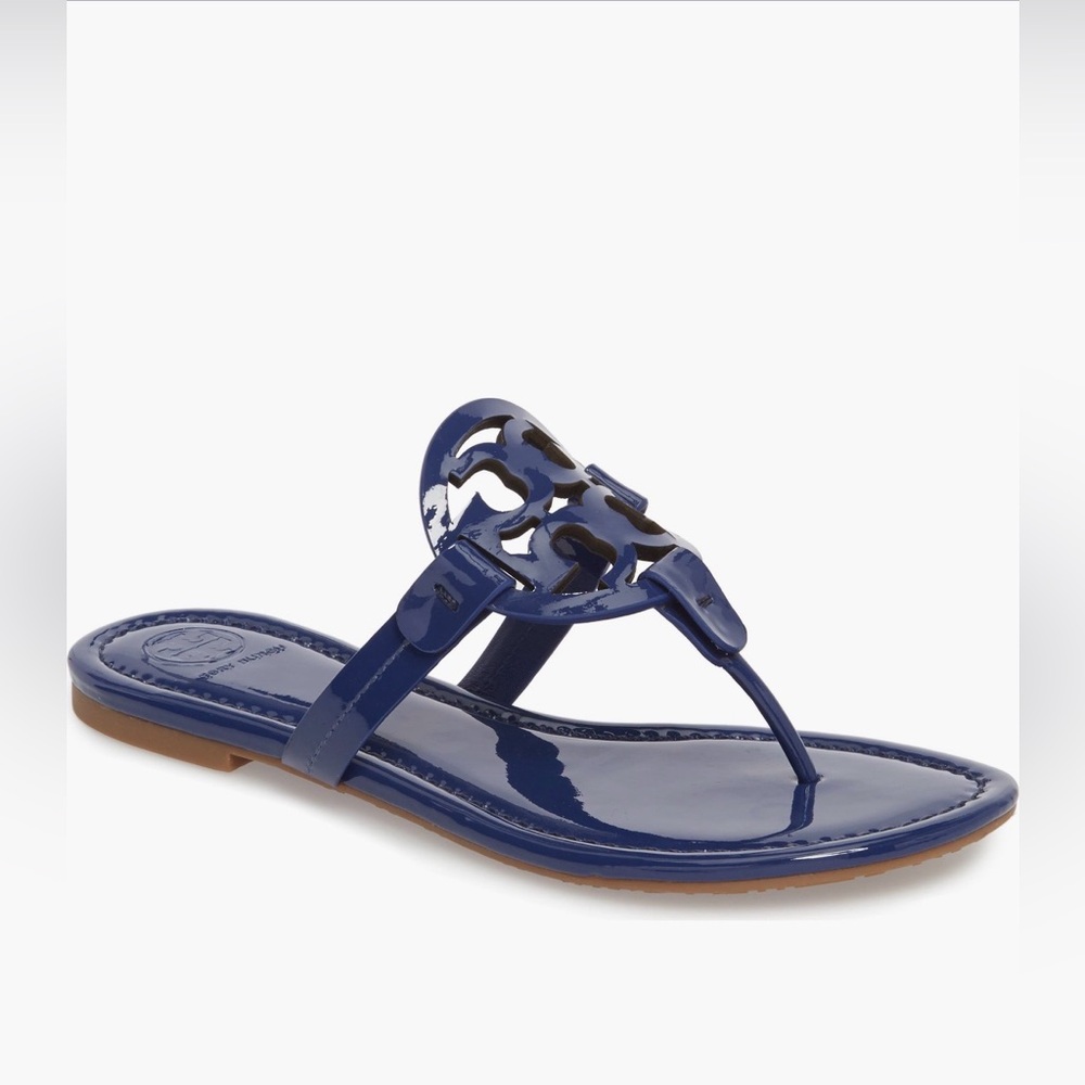 Tory Burch Miller Thong Sandal Patent Leather Bright Indigo size 6